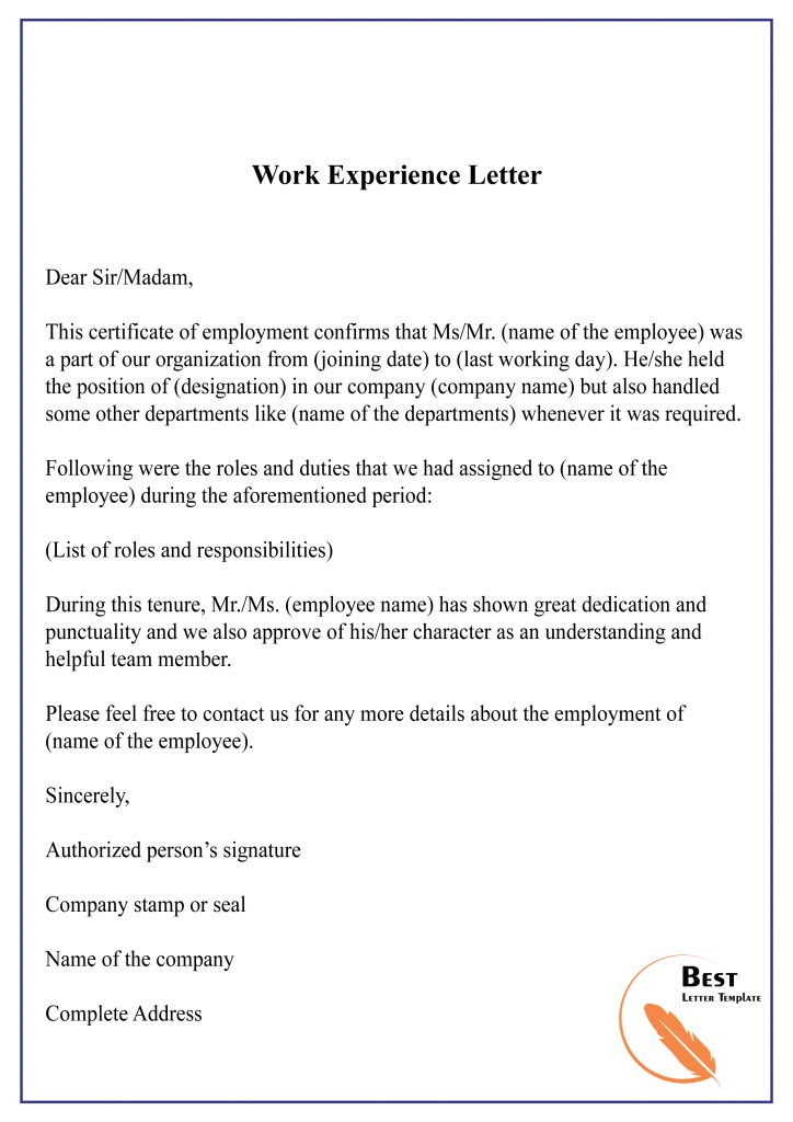 Experience Certificate Format: Samples, Word & PDF Templates